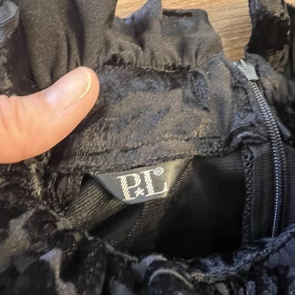 Vintage Black Burnout Velvet High-Neck Ruffle Top Long Sleeve Floral Blouse Sz S - Picture 4 of 11